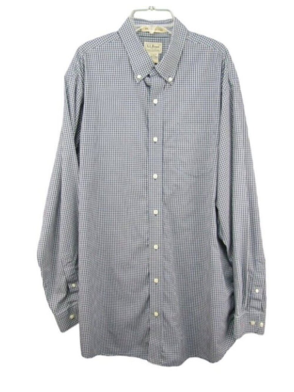 LL Bean Wrinkle Resistant Blue Check Button Down Shirt Size L Tall Long Sleeve
